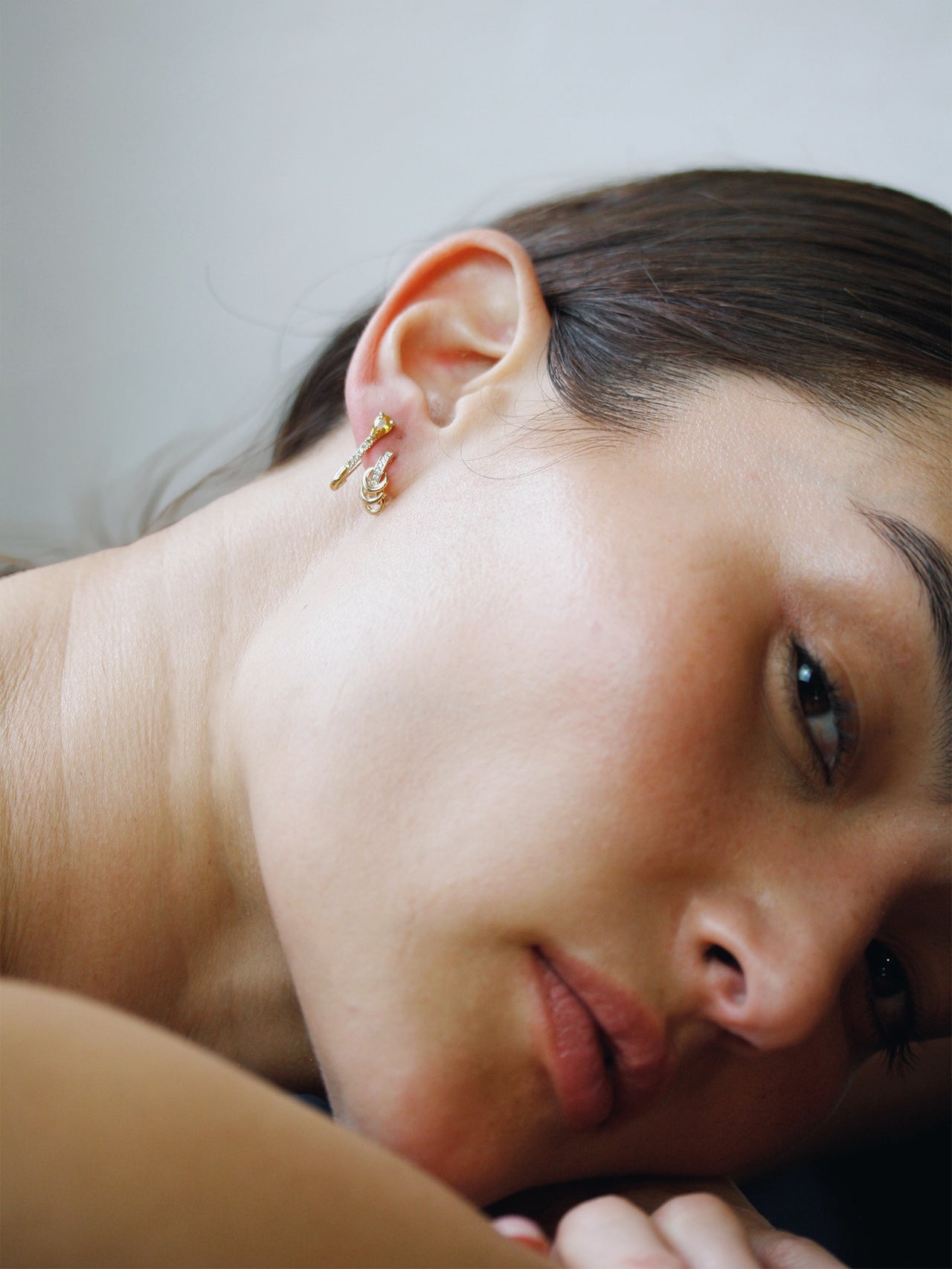 Mini Gemstone Diamond Safety Pin Earring