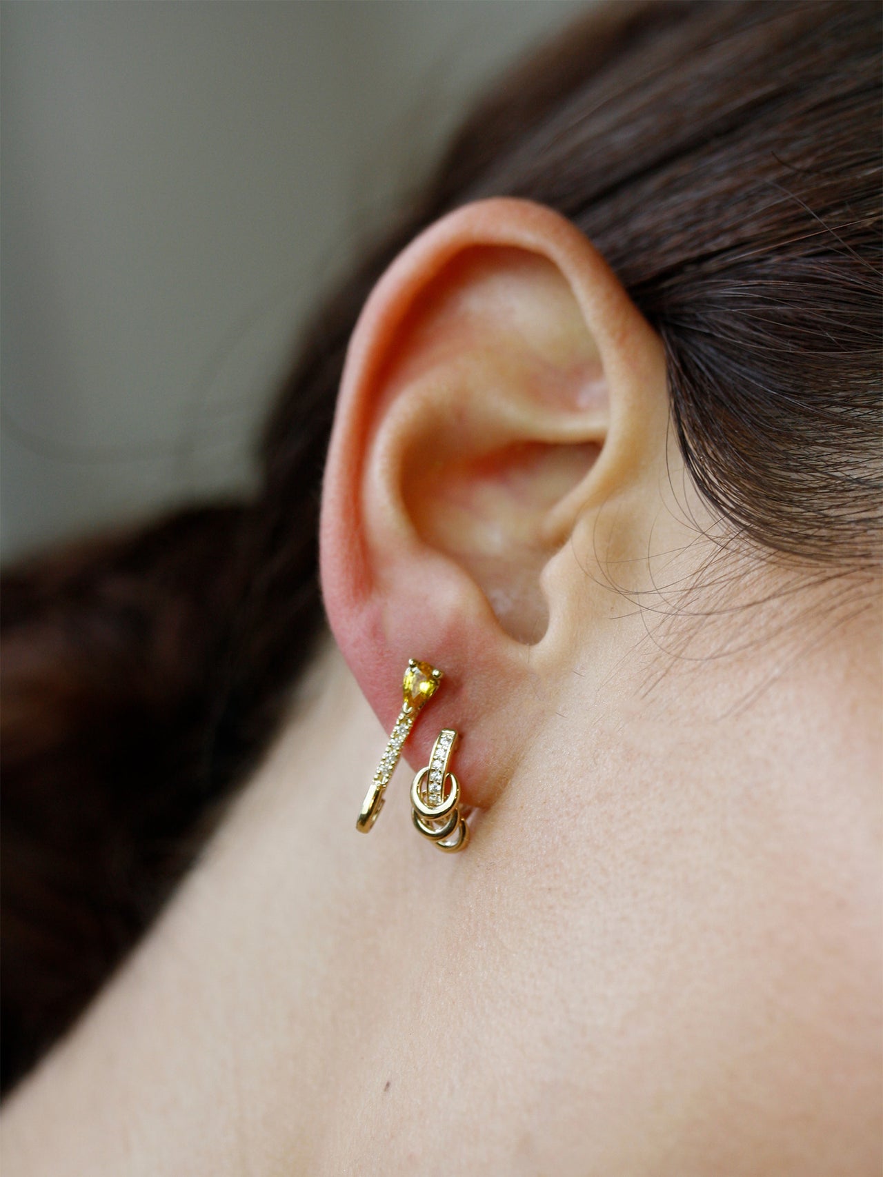 Mini Gemstone Diamond Safety Pin Earring