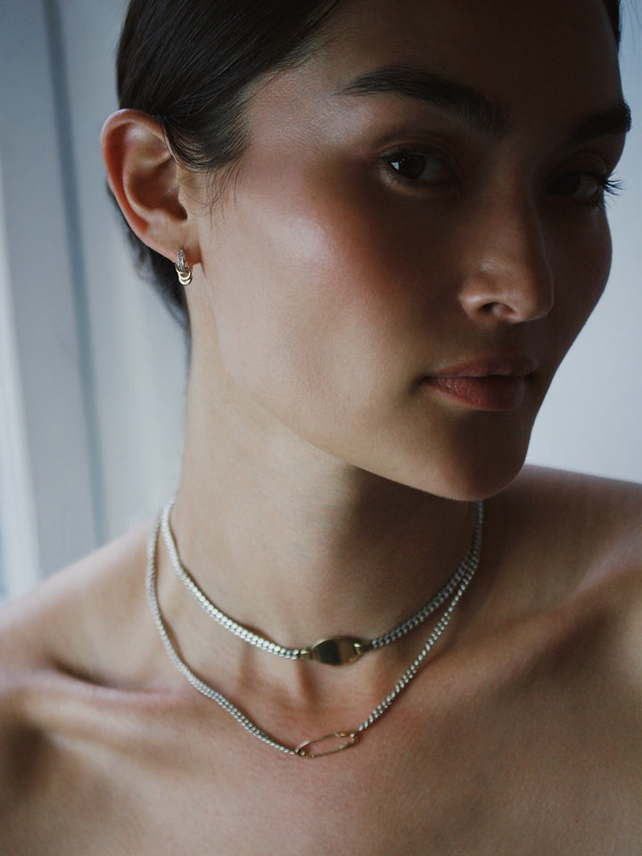 Mixed Metal Diamond Pierced Huggies