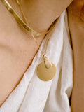 14kt Yellow Gold Hollow Petite Havana Chain Necklace pictured with the Disk Pendant and Octagonal ID Pendant. 