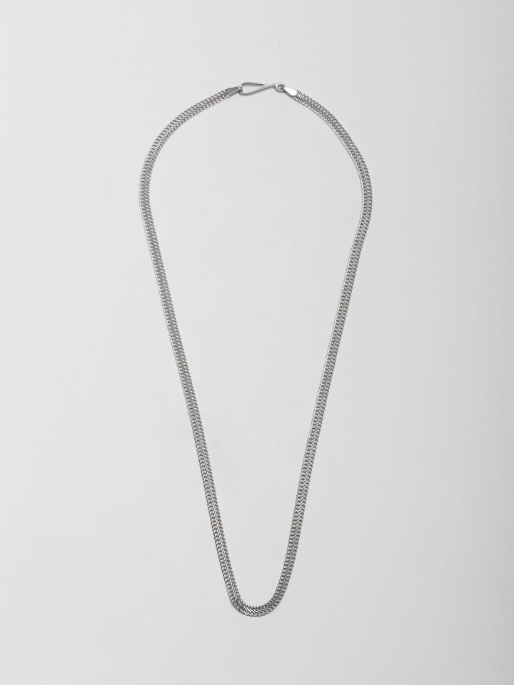 Sterling Silver Lightweight Mesh Chain Necklace pictured on light grey background.