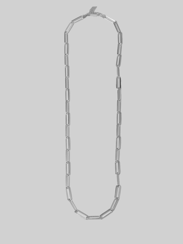 Sterling Silver Hollow Long Link Chain pictured on light grey background.