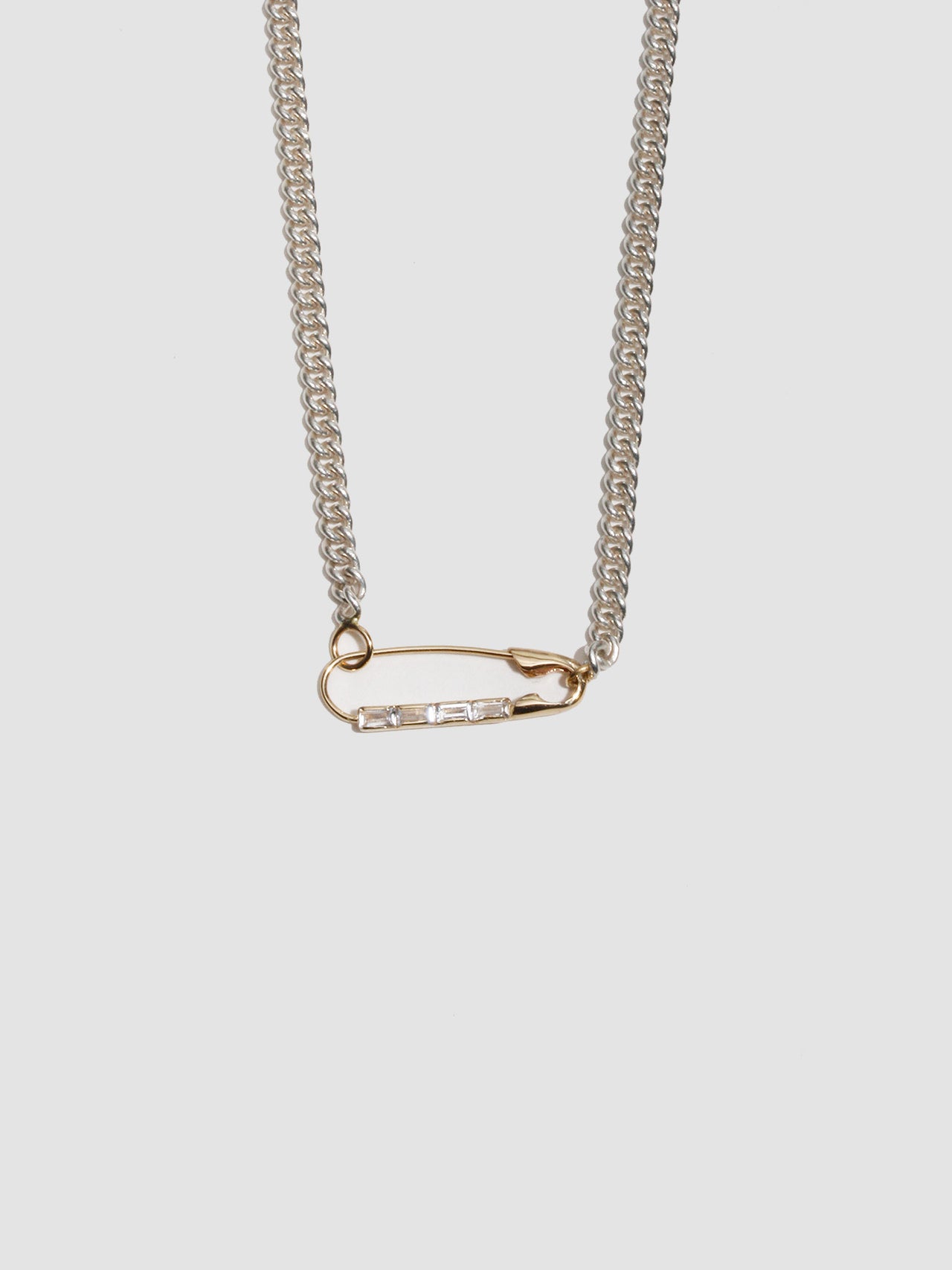 Petite Industrial Baguette Safety Pin Necklace