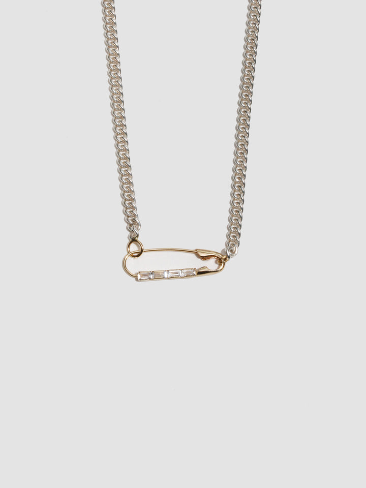 Petite Industrial Baguette Safety Pin Necklace