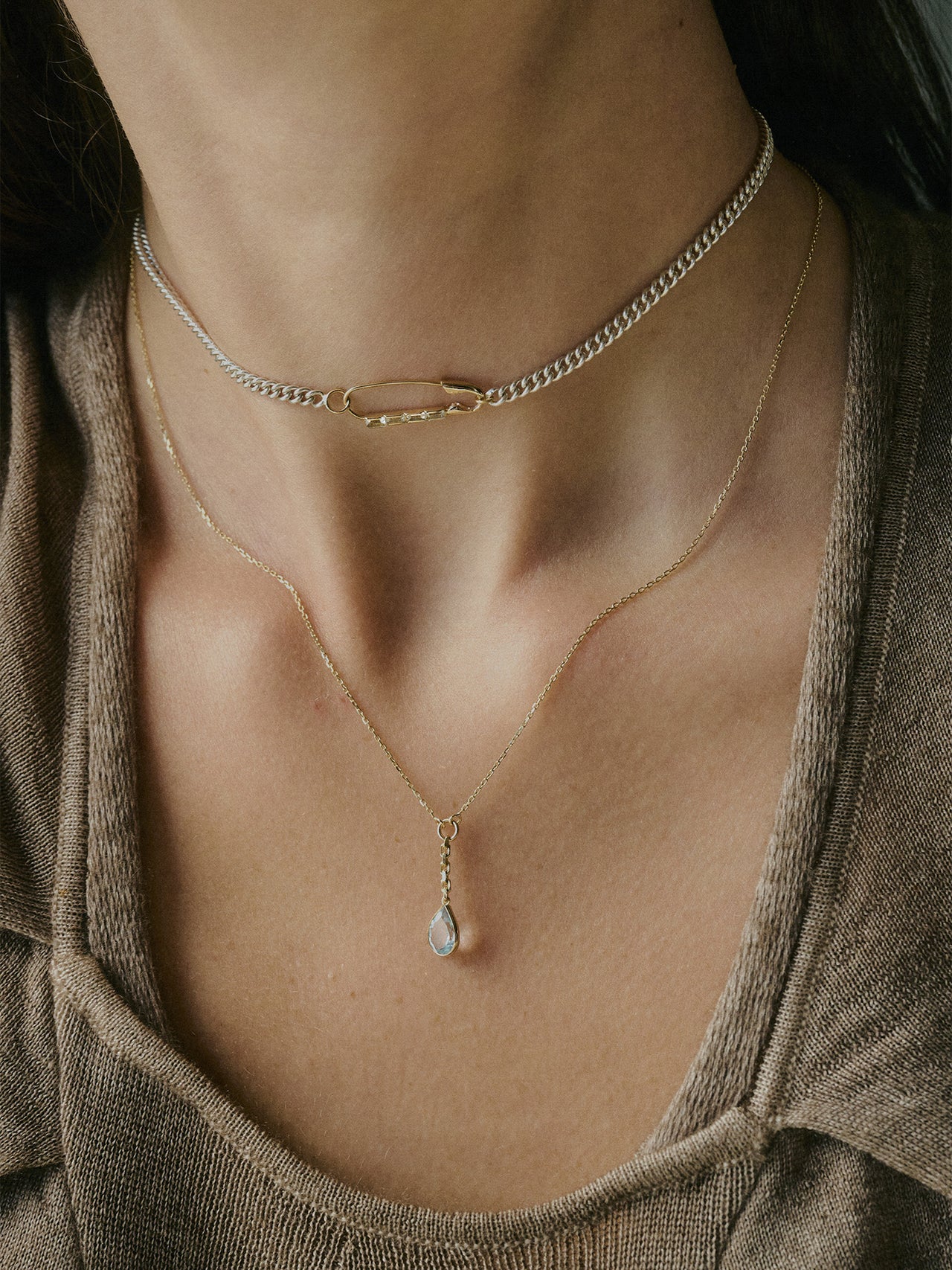 Petite Industrial Baguette Safety Pin Necklace