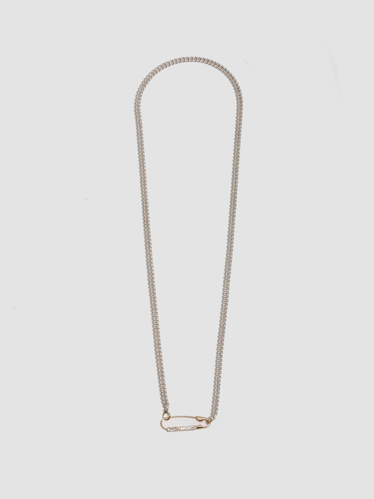 Petite Industrial Baguette Safety Pin Necklace