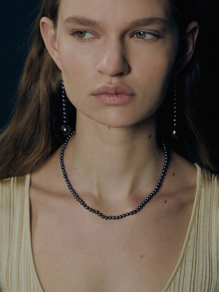 Black Pearl Safety Pin Necklace