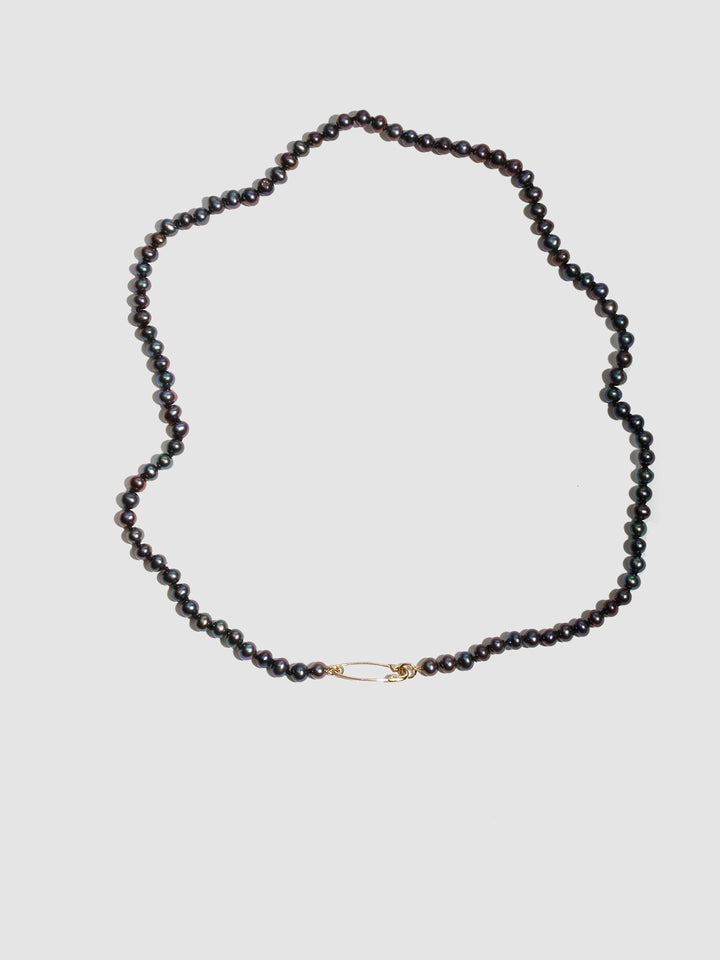 Black Pearl Safety Pin Necklace