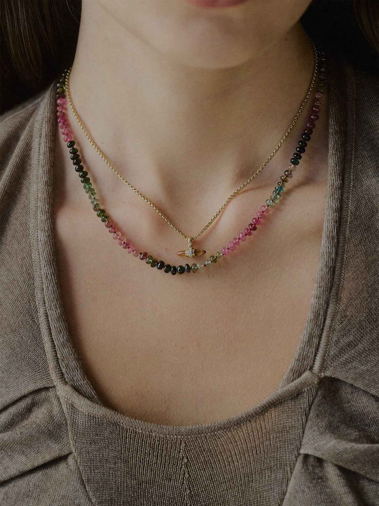 Tourmaline Safety Pin Necklace