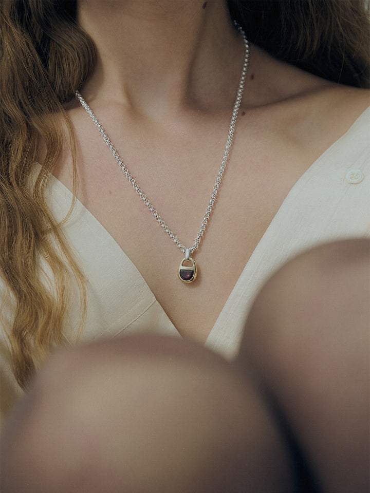 Mixed Metal Half Moon Locket Pendant