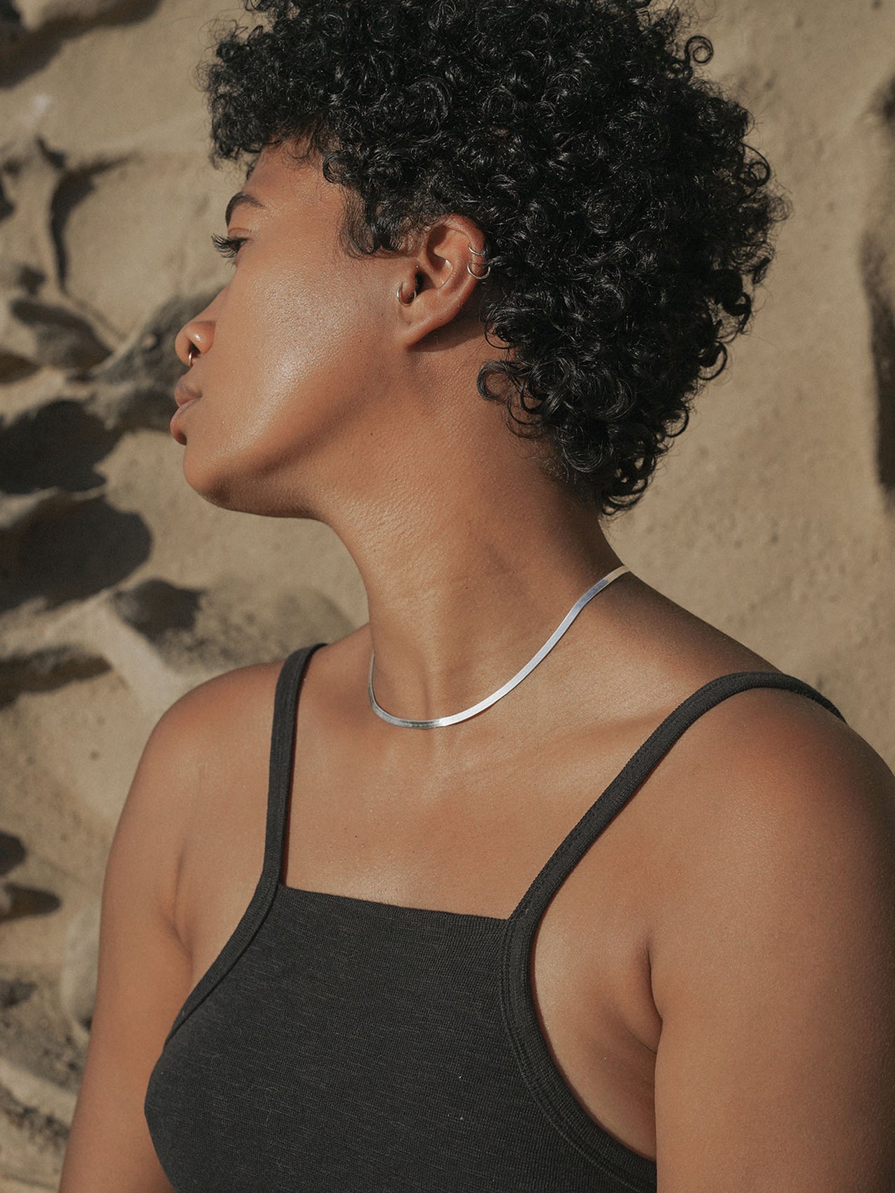 Sterling Silver Herringbone Chain Necklace pictured on model.