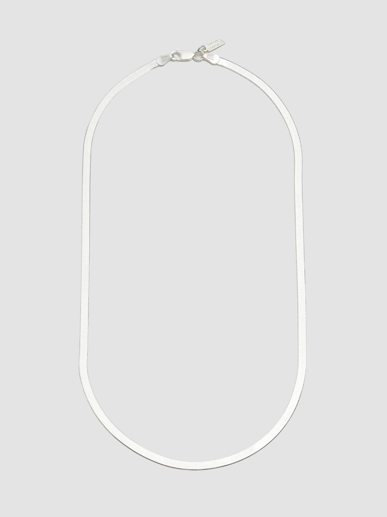 Sterling Silver Herringbone Chain Necklace pictured on light grey background