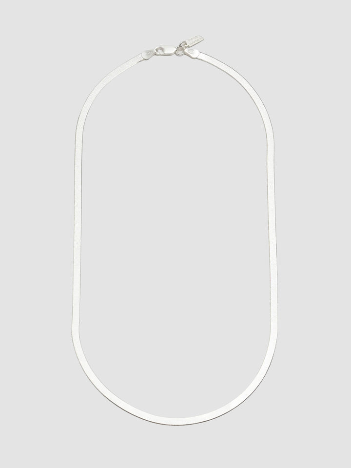 Sterling Silver Herringbone Chain Necklace pictured on light grey background