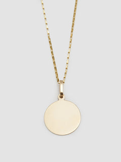 14Kt Yellow Gold Disk Pendant shot on chain