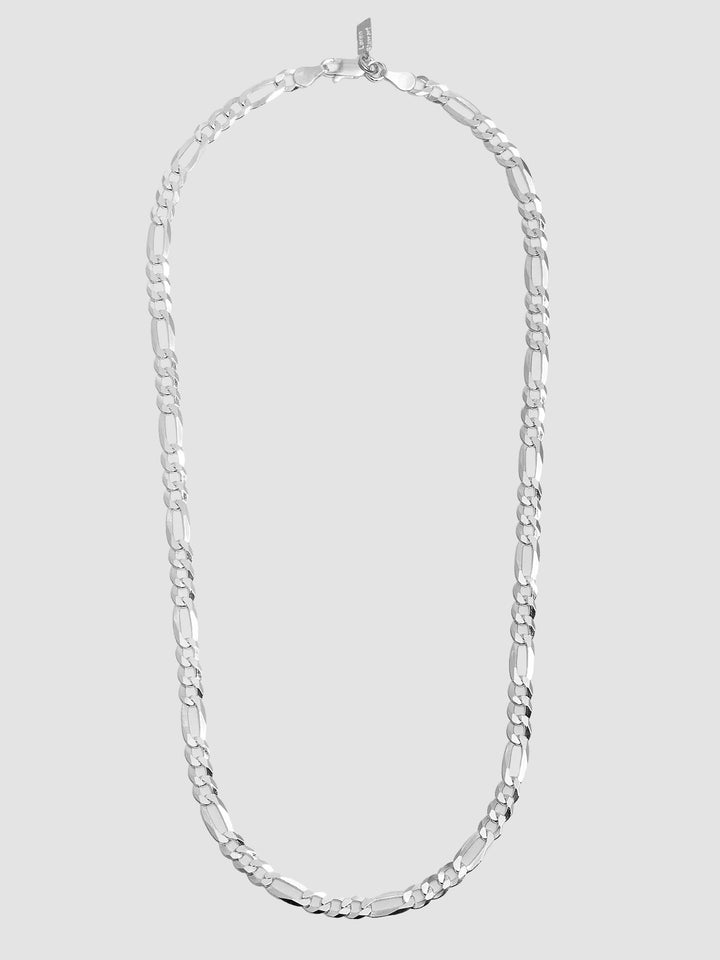 Sterling Silver Figaro Chain Necklace on light grey background