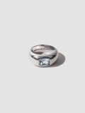 Silver ring with a gemstone on a white background