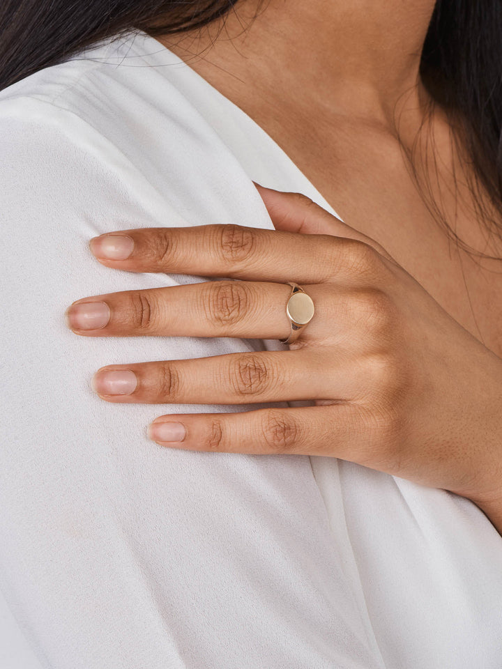 Sterling Silver & 14kt Yellow Gold Signet Ring pictured on model.