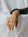 Sterling Silver Solid Bolt Ring pictured on models hand.