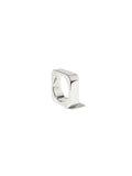 Sterling Silver Solid Bolt Ring pictured on light grey background.