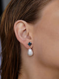 14kt Yellow Gold Gem Baroque Link Earrings pictured on models ear. 