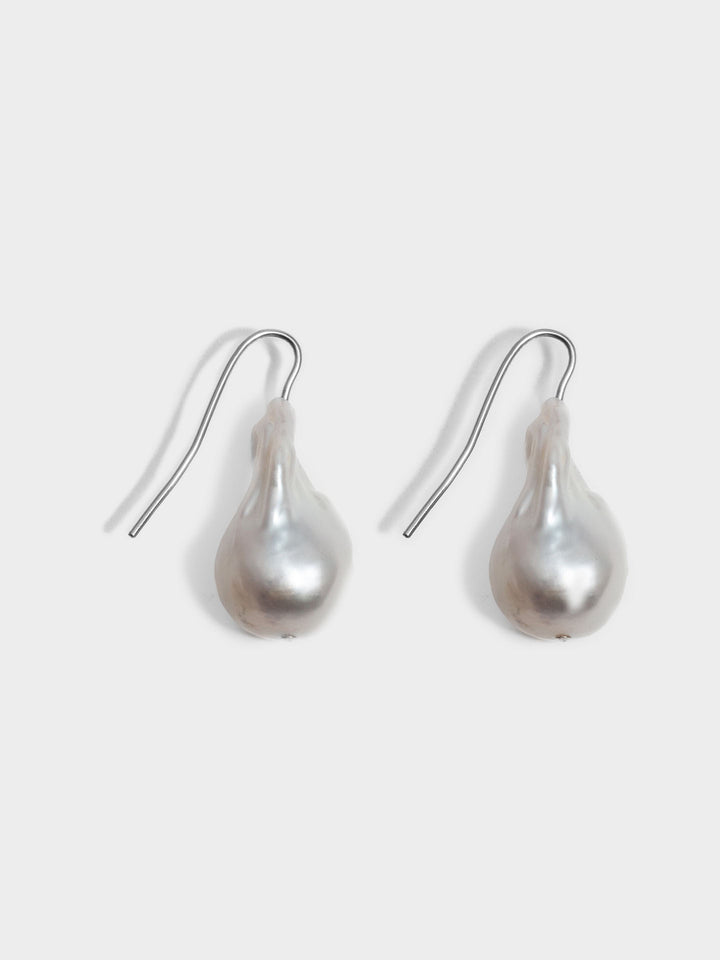 Sterling Silver Baroque French Hook Earrings pictured on light grey background.