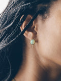 Opal French Wire Hook Earrings pictured on model.