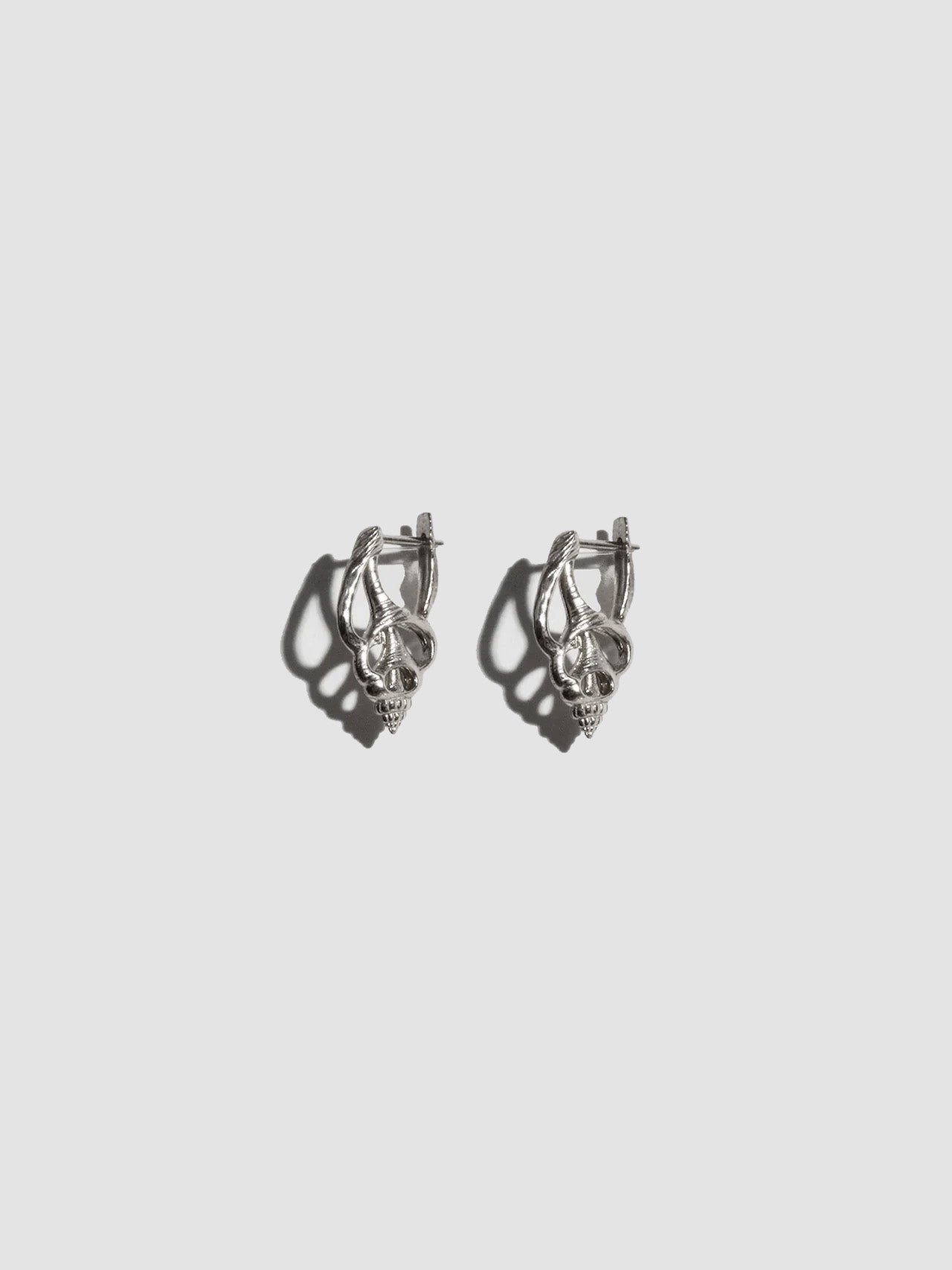 Shell earrings on light grey background