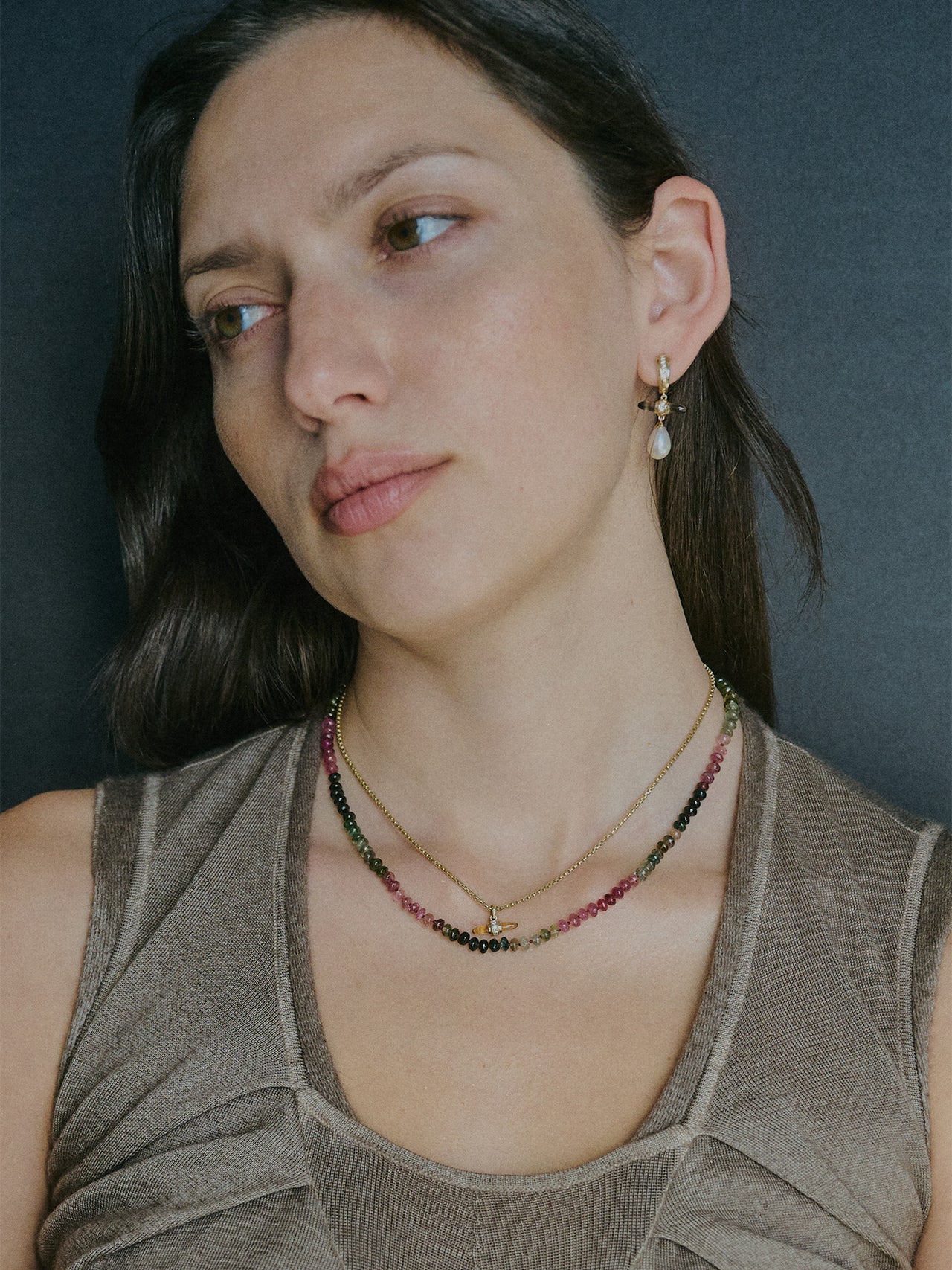 Tourmaline Safety Pin Necklace