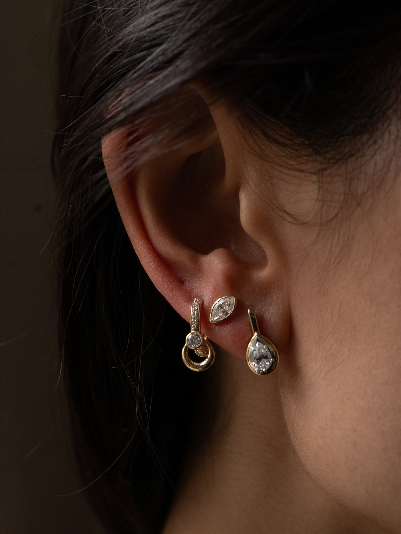 Pierced Diamond Pave Barbell Huggies