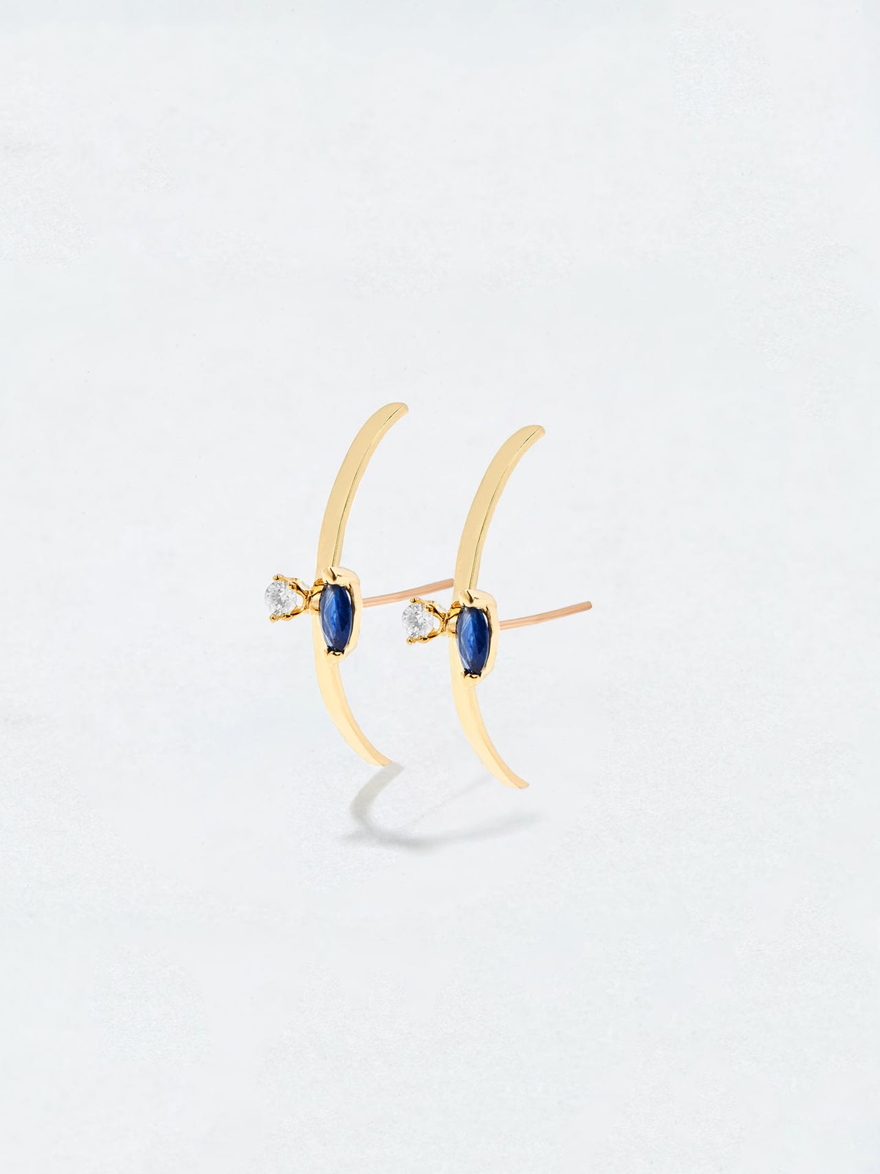 Diamond & Blue Sapphire Marquise Flank Huggie Studs - Archival Collection