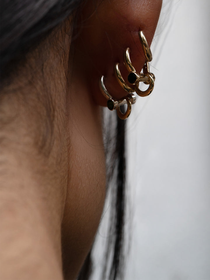Pierced Duo Gemstone Barbell Huggies