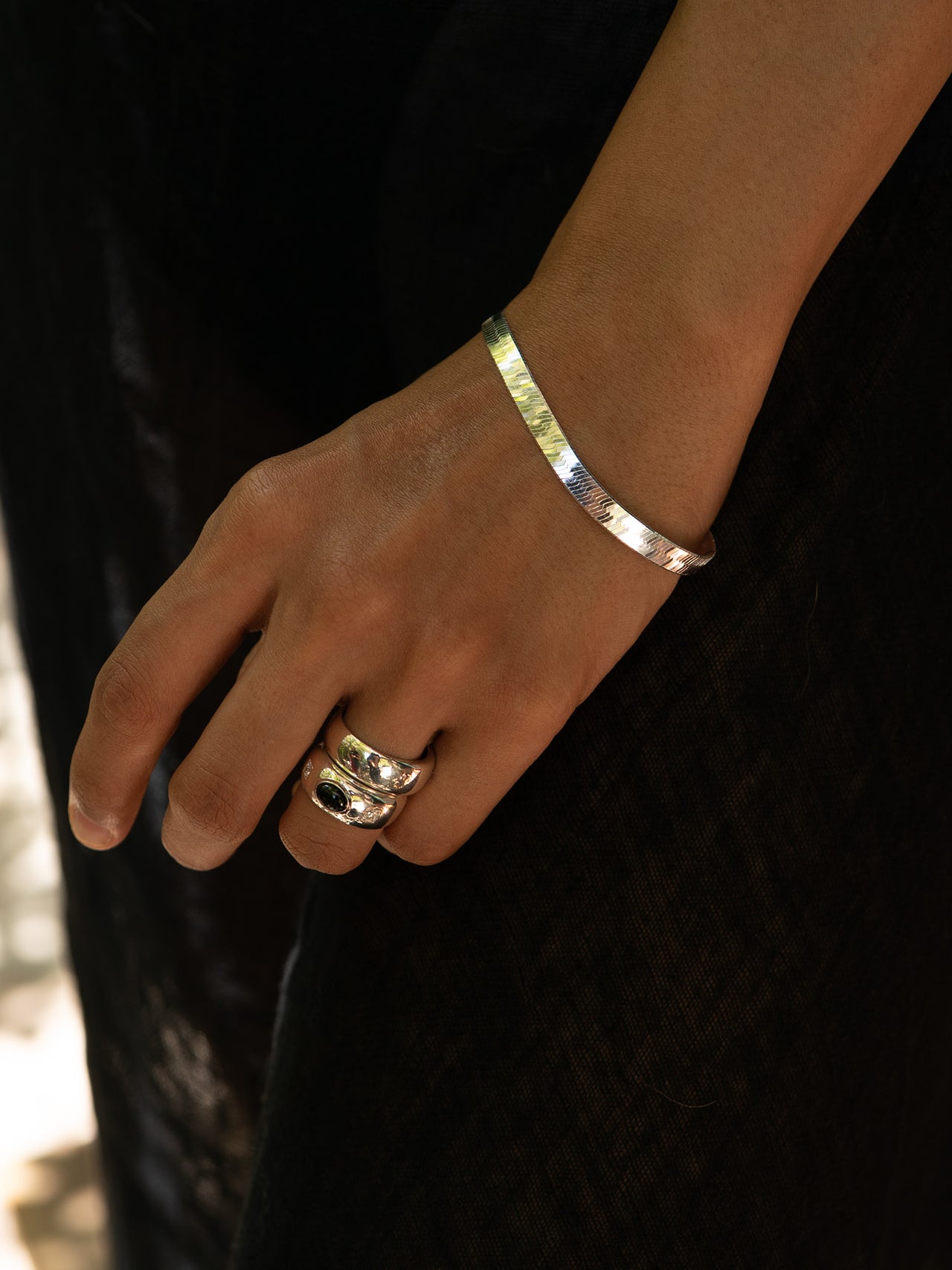 XL Sterling Silver Herringbone Bracelet