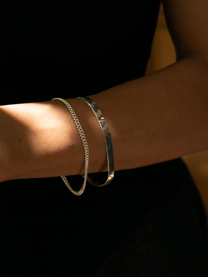 XL Sterling Silver Herringbone Bracelet