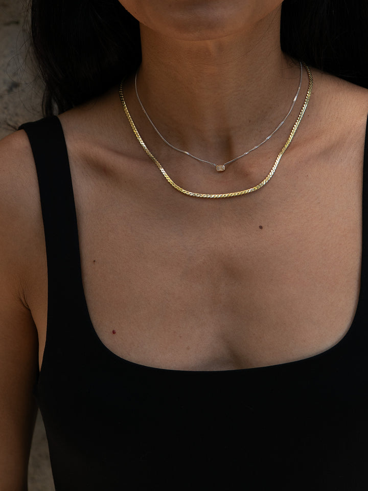 Mixed Metal Emerald Cut Floating Diamond Necklace