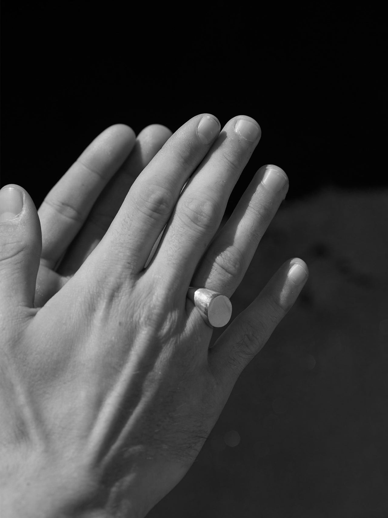 Sterling Silver XL Signet Ring pictured on models hand.