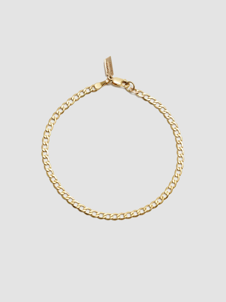 XL Lightweight Havana Chain Bracelet: 14Kt Yellow Gold-Plated Sterling Silver Hollow Chain Bracelet Length: 7” Width: 3.3mm