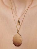 14kt Yellow Gold XL Disk Pendant pictured on the Thin Curb Chain. 