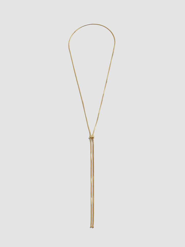 Vermeil Bolo Pendant Necklace shot on light grey background.