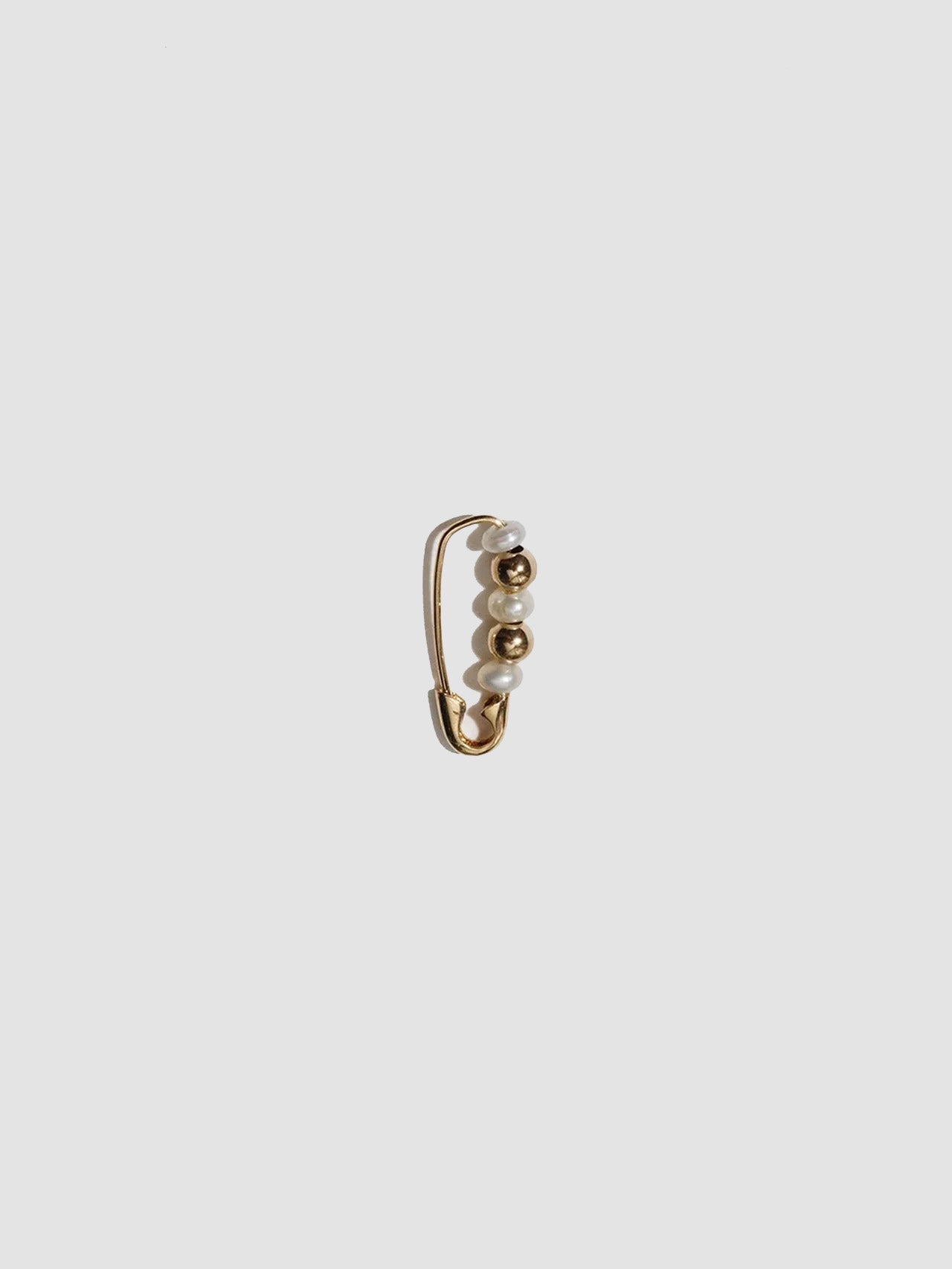 14kt Yellow Gold Friendship Bead Pearl Safety Pin light grey background.