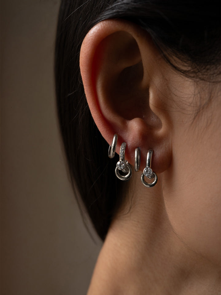 Pierced Diamond Pave Barbell Huggies