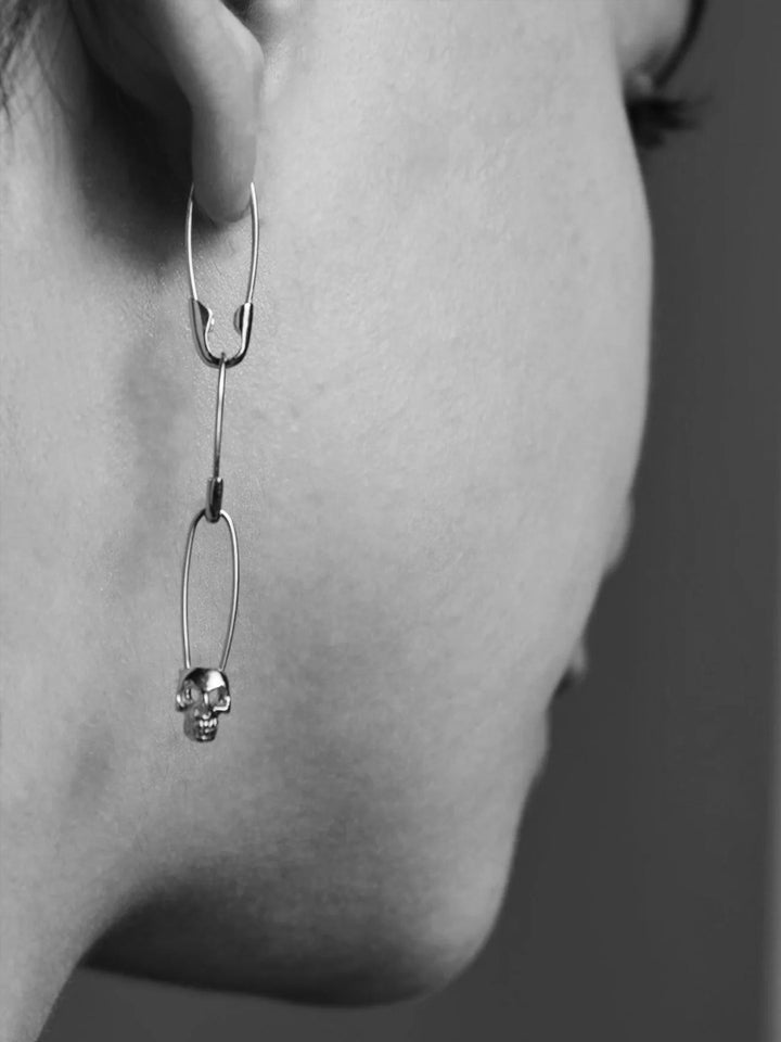 Skull Safety Pin Earring