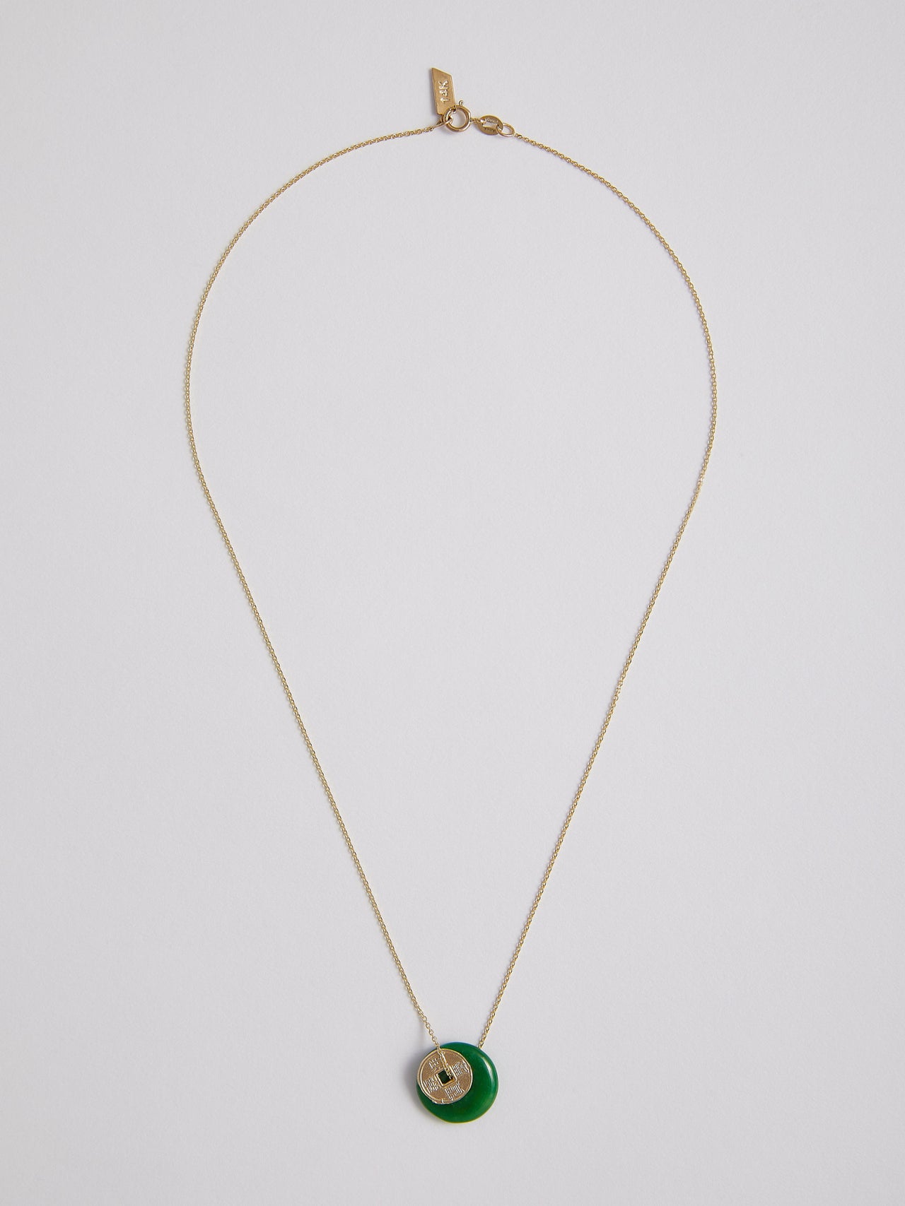 14Kt Yellow Gold Chain Necklace with Jade and Gold Coin Pendants