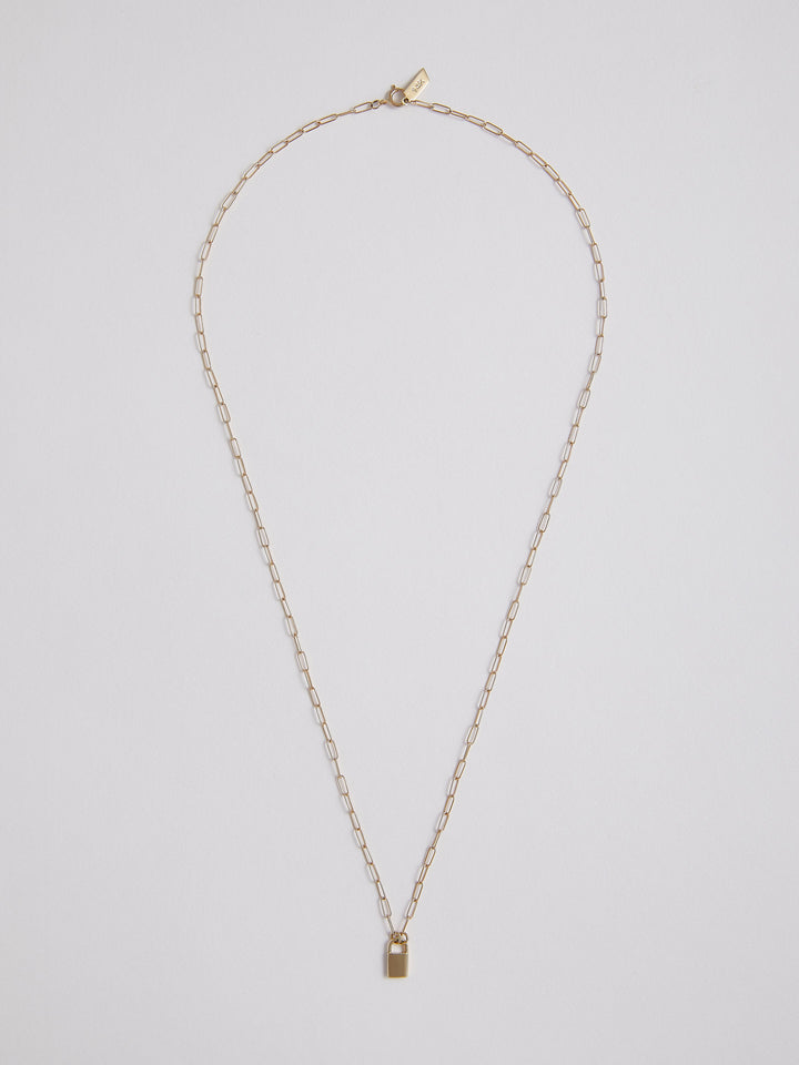 14Kt Yellow Gold Long Link Chain with Padlock Pendant