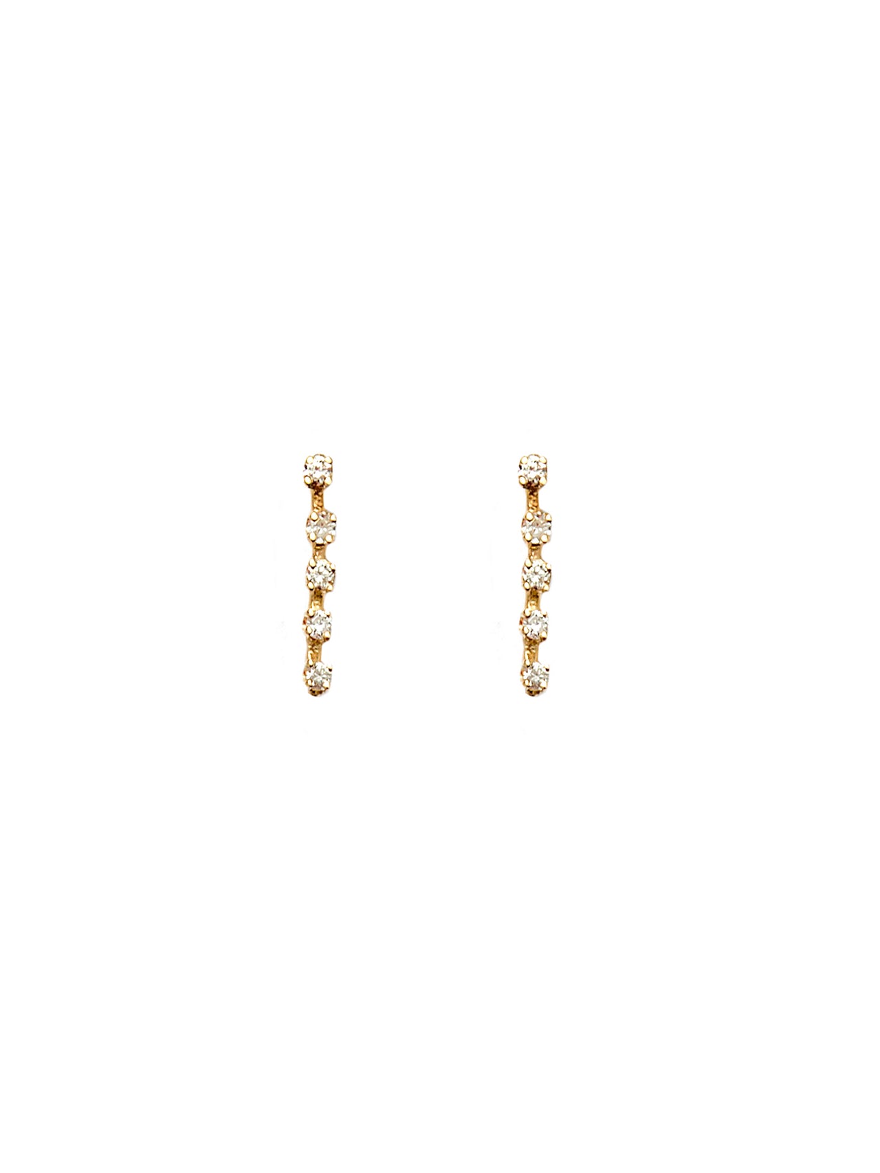 14Kt Yellow Gold Five Diamond Stud Earring pictured on light grey background.
