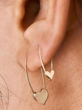 Close up of Yellow Gold Mini Heart Safety Pin and Standard Yellow Gold Heart Safety Pin on ear.