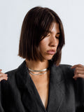 Sterling Silver Herringbone Necklace layered with XL Herringbone Necklace shot on model