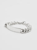 Sterling Silver Solid Curb Chain ID Bracelet pictured from side angel on light grey background. 