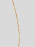 Close up of Product image of thin yellow gold chain necklace with small gold pot leaf pendant. 
