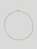 Product image of 10kt yellow gold heart linked chain necklace shot on white background. 