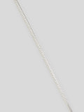 Close up of chain on Product image of sterling silver snake chain necklacw with Silver Crescent moon pendant on white background. 